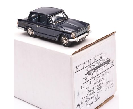 Kenna Models Triumph Herald 13/60. An example in dark Royal Blue with light blue interior. Boxed, with certificate 'No.73 fro