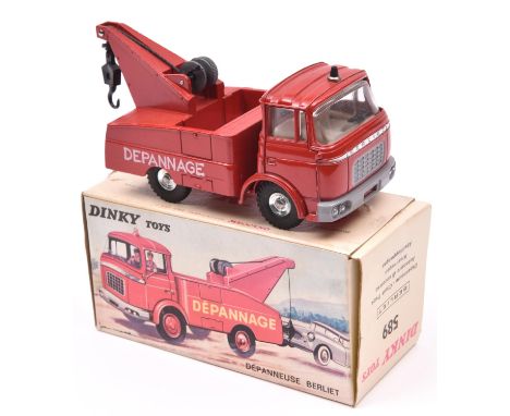 French Dinky Toys Berliet Depanneuse (589). In bright red with 'Depanneuse' in white to sides with black hook, blue light to 
