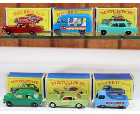 6x Matchbox Series vehicles. Commer Ice Cream Van (47b), Lyon's Maid, in blue with grey plastic wheels, a harder to find exam