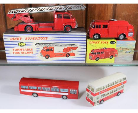 4 Dinky Toys. 2 Fire Engines. A Bedford Turntable Fire Escape (956). In red with two piece silver ladder, example with window