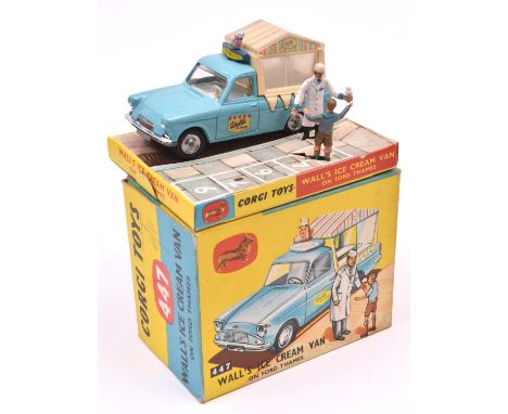Corgi Toys Wall's Ice Cream Van on Ford Thames  (447). In light blue and cream livery, with dished spun wheels and black tyre