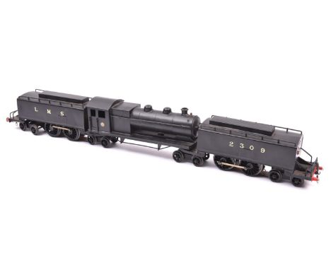 An O gauge coarse scale LMS Beyer Garratt locomotive for 3-rail running. A kit-built brass loco in unlined black livery, 2309