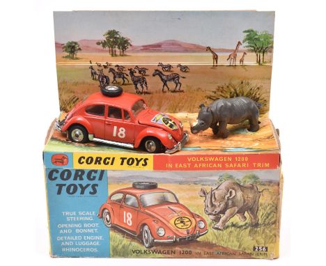 Corgi Toys Volkswagen 1200 in East African Safari Trim (256). In orange with tan interior, RN18 to doors, wheel to roof, labe