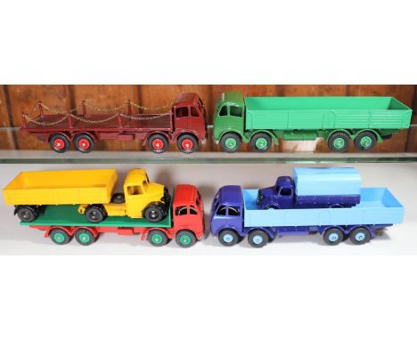 6 well restored Commercial Dinky Toys. 2x Foden 8-Wheel Wagons, a DG with dark blue cab and chassis, light blue body and whee