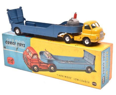 Corgi Major Toys Carrimore Low-Loader (1100). Bedford 'S' type tractor unit in yellow with trailer in metallic blue and smoot