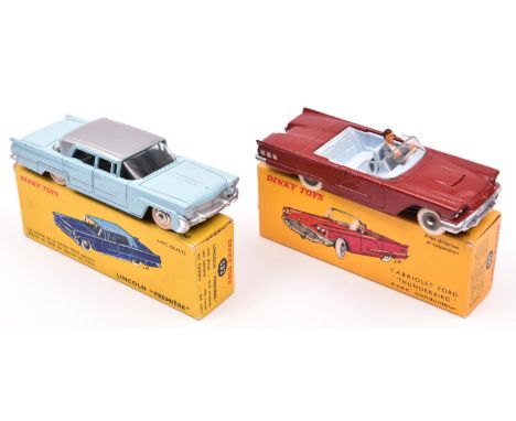 2 French Dinky Toys. Lincoln Premiere (532). In light blue with a silver roof, white tyres and ridged plated wheels. Boxed. P