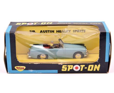 A Spot-On Austin Healey Sprite (219). In light blue with deep red interior and complete with driver. Boxed, minor wear. Box w