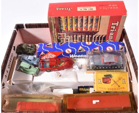 Quantity of various makes. 7x Dinky Toys- Aston Martin DB6. Routemaster and single decker buses. Plymouth Yellow Cab and 2x l