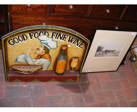 JACKSON SIMPSON? - an etching entitled 'The Turnip Cart' - framed and glazed, together with a reproduction restaurant sign 