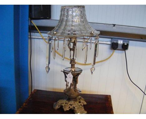 A silver plated table lamp with decorative glass shade - 54cm high 