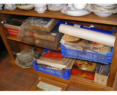 Two shelves of various ephemera, including Bob Dylan Pop Festival Poster 