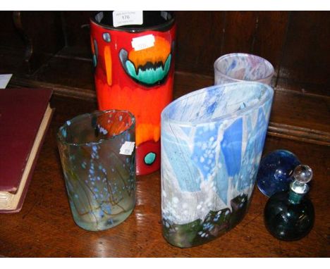 Isle of Wight Glass, including scent bottle, together with a Poole Pottery vase 