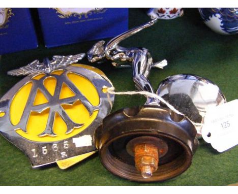 Vintage AA badge, chrome car mascot etc.