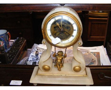 A French alabaster mantel clockCONDITION REPORTClock is not working