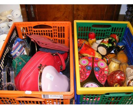 A collection of Russian dolls, together with various vintage handbags 