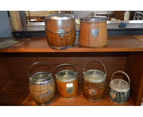 Five Vintage Oak Biscuit and one other Barrels 