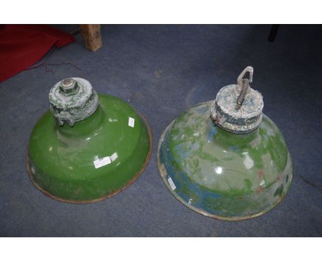 Pair of Green Enamel Light Shades 14" Diameter 