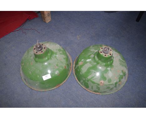 Pair of Green Enamel Light Shades 12" diameter 