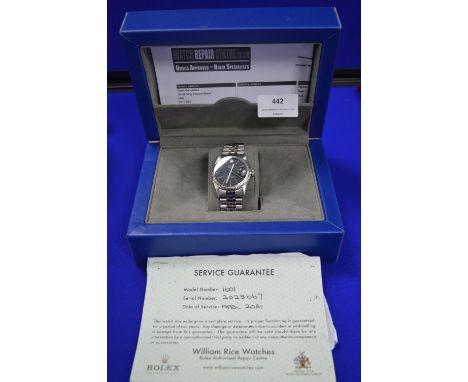 Rolex Oyster Perpetual Date Adjust Superlative Chronometer Gents Wristwatch with Original Case and Service Documentation 