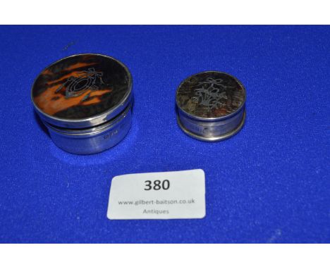 Two Hallmarked Sterling Silver Patch Boxes with Tortoise Shell Inlay Lids - London 1923/24 