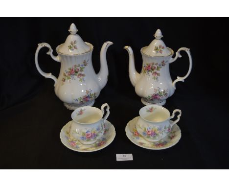 Royal Collen Pattern Part Tea Set Comprising Coffee Pot, Teapot and Two Cups &amp; Saucers 