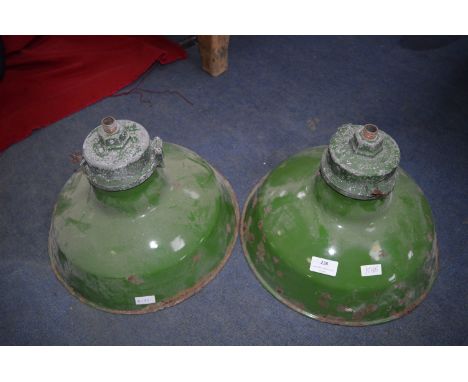 Pair of Green Enamel Light Shades 14" Diameter 