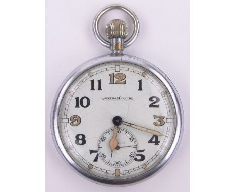 A Jaeger Le Coultre chrome plate military pocket watch,enamel dial with luminous markers, case stamped G S T P, serial no. M4