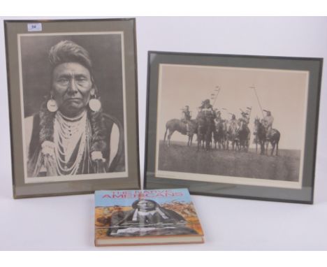 3 Monochrome prints after Edward S Curtis,from portraits of North American Indian life, together with a reprint photographic 