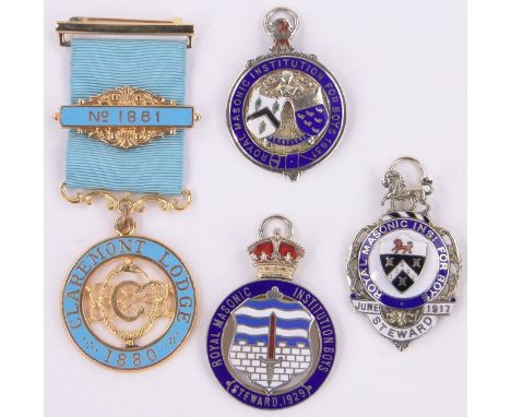 3 Silver and enamel Masonic badges commemorating The Institution For Boys 1917, 1929 and 1931, and 1 other Masonic jewel, (4)