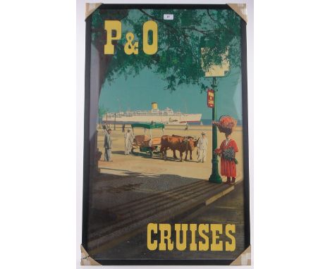 A Vintage P & O Cruises travel poster,framed, overall 41" x 25.5".