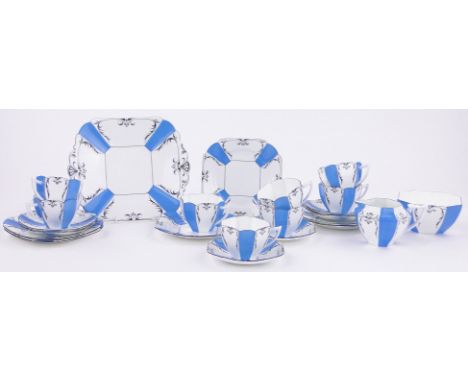 A Shelley blue and white porcelain tea service for 8 people,including jug and bowl, sandwich plate and serving plate, 23 piec