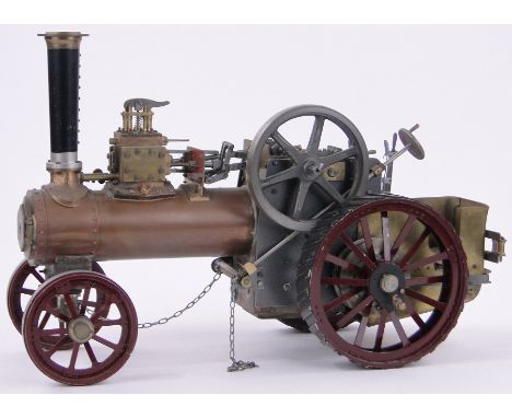 A scratch built live steam powered model traction engine,circa mid 20th century, length 17".