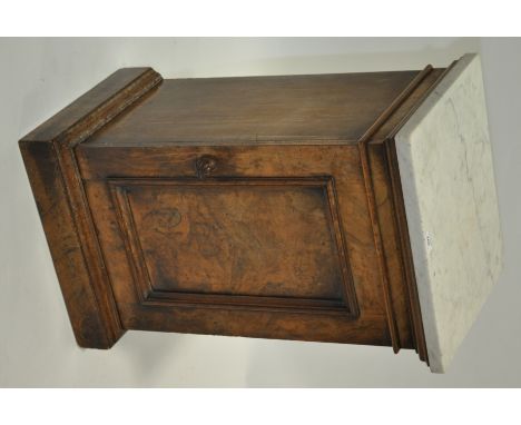 A Victorian walnut bedside cupboard,with marble top and panelled door, stamped "Wilkinson, Queen Street, London," width 1'5",