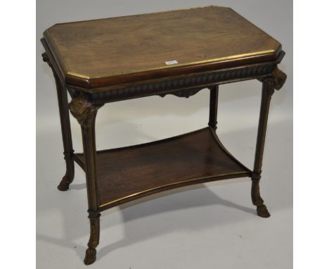 A 19th century mahogany backgammon table with brass-edged removable lid revealing games top, on square fluted legs with shape