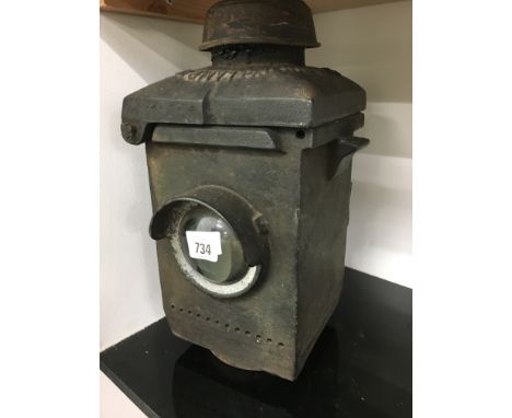 A Lamp Mfg and Railway Suppliers Ltd S40A cast iron Railway Lamp with clear hooded lens - missing Burner.