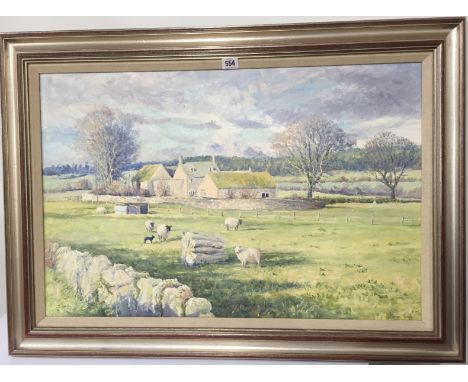 Mervyn Goode: Framed oil on canvas; Evening Light At Cutsdean, near Broadwey (original cost £500). 75 x 49.5cm. 