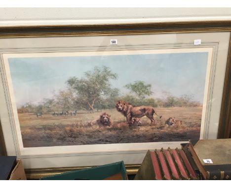 David Shepherd: Limited Edition large framed and glazed signed print: Evening in the Luangwa, signed in pencil to margin.