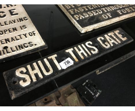 An original Railway cast Iron Sign SHUT THIS GATE. 17"W x 3"H. As removed.