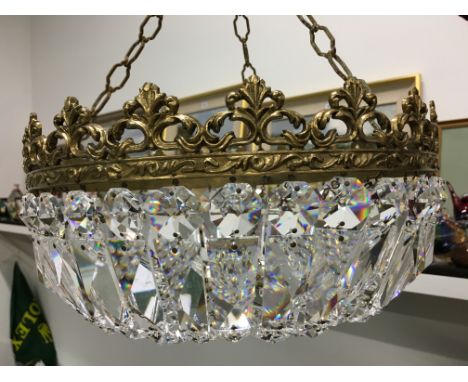 A pair of good quality lustre Austrian crystal bag shaped light shades together with a Waterfall glass lustre light shade.