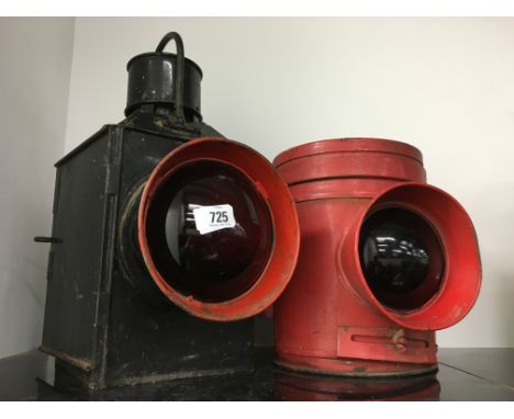 A large possibly Gate Lamp stamped BR(M) with Red front and rear lens and a removable Burner in Excellent condition. A second