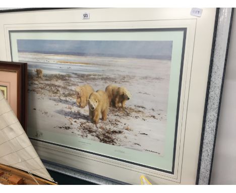 David Shepherd: Framed and glazed Limited Edition print, 304/1500: Lone Wanderers of Arctic, signed in pencil to margin.