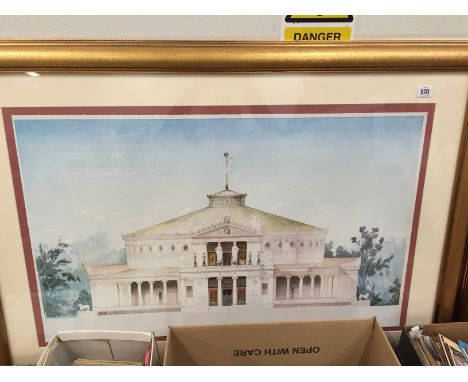A pair of large framed and glazed architectural prints: Classical Buildings (indistinct signature to lower right of one).