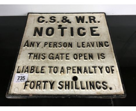 A GS & WR (Great Southern and Western Railway) Ireland original 10 1/2" x 10 1/2" cast iron Sign - NOTICE ANY PERSON LEAVING 