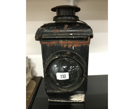 An ADLAKE (Adams and Westlake) cast iron non sweating Railway Lamp with a very thick lens. Missing Burner