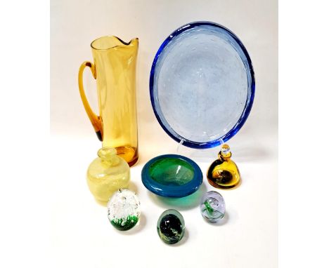 QUANTITY OF ART GLASSconsisting of Caithness paperweight, blue bowls, the largest 26cm diameter, Scottish yellow perfume bott
