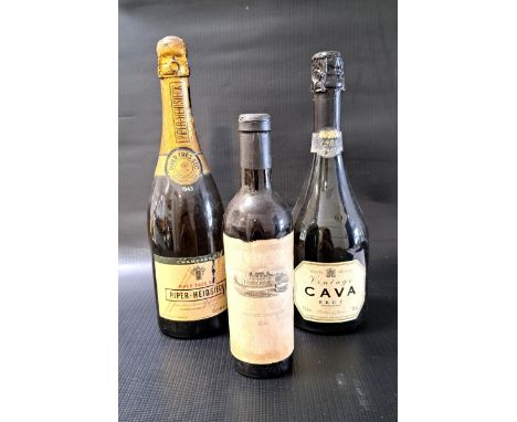 THREE BOTTLES OF VINTAGE WINE/CHAMPAGNEcomprising a 1943 bottle of Piper-Heidsieck Champagne, no volume or alcohol statement;