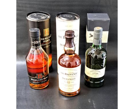 THREE BOTTLES OF SINGLE MALT SCOTCH WHISKY comprising The Balvenie 12 year old Doublewood (70cl and 40%); Tobermory 10 year o