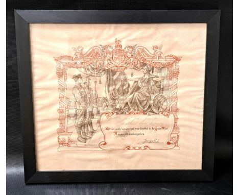 FRAMED WWI HONORABLE DISCHARGE CERTIFICATE FOR SERGENT JOHN JOHNSTON 'No 25740 Sergt John Johnston, Highland light infantry..
