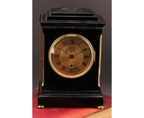 A 19th century ebonised bracket timepiece, of small proportions, 9.5cm engine turned gilt clock dial inscribed Payne, London,