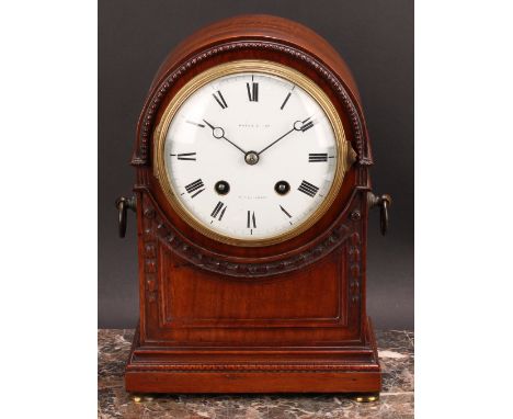 A Regency Revival mahogany mantel clock, 13cm circular enamel dial inscribed MAPLE &amp; (CO) LTD, PARIS &amp; LONDON, twin w